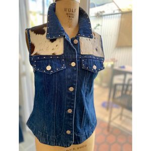 VTG Apache West Pony Hair Studded Denim Jean Vest Size M